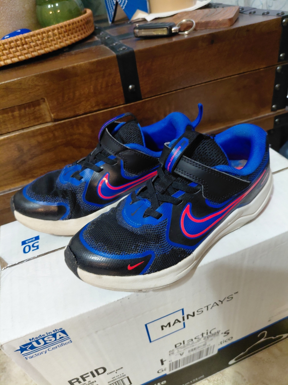 Nike Kids Black Sneakers with Blue and Pink Accents